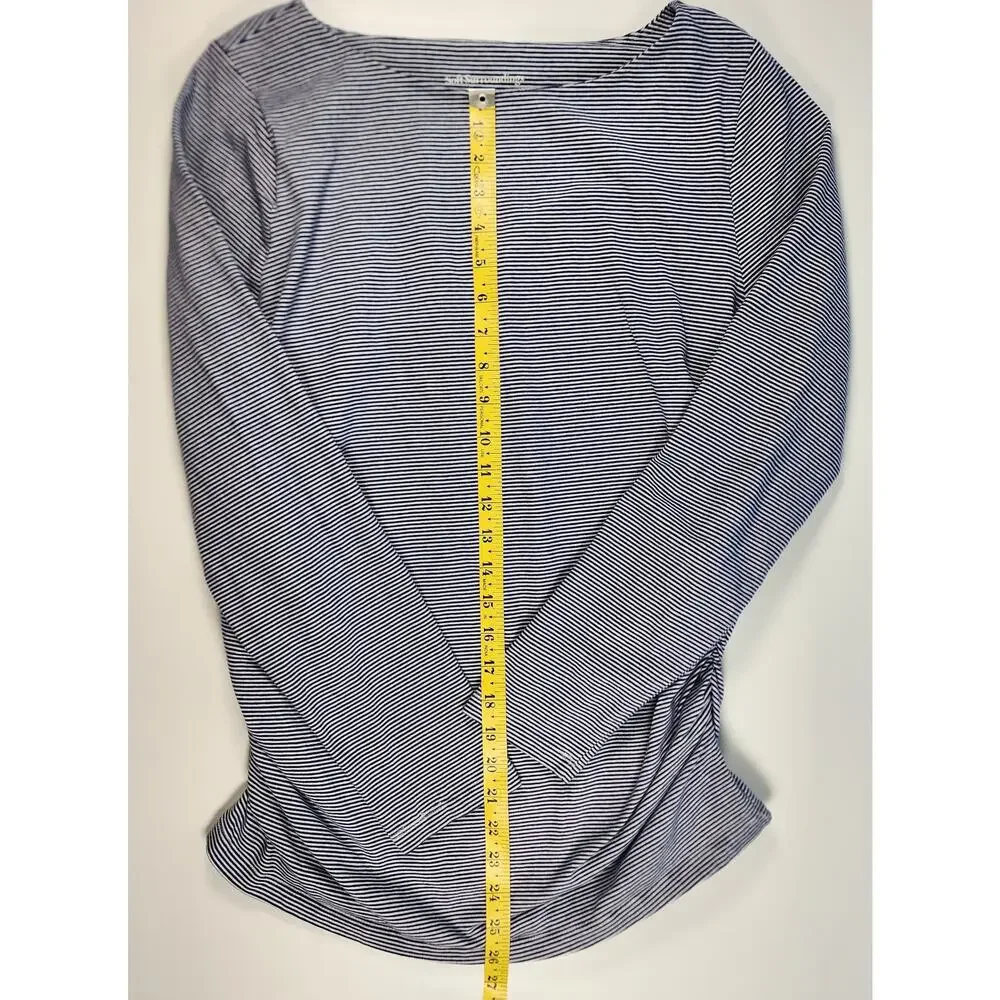Soft Surroundings Striped Ruched Side Long Sleeve Top Nautical L - Picture 2 of 11